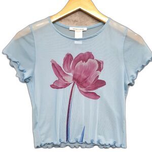 Gaze Light Blue Crop Top with Pink Floral Design